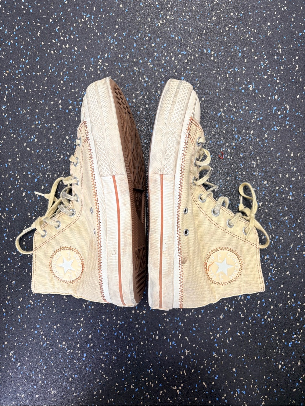 Platform High-Top Converse in Yellow Beige with Brown Trim